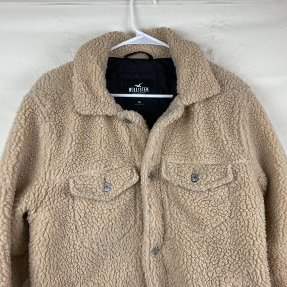 Hollister Womens M Sherpa Teddy Trucker Chunky Cozy Button Down Jacket Coat - Picture 3 of 8